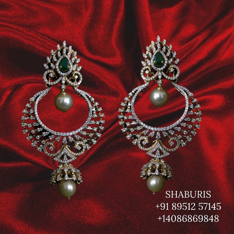 92.5 Pure Silver Earrings Big Princess Stone Stud Round Baguette CZ ~  CaratCafe – CaratCafeInd